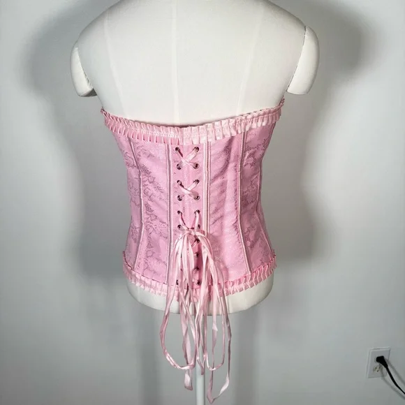 Pink Corset Lace Up Coquette Dainty Dollette Bows Ruffle Fashion Corset - Picture 2 of 7